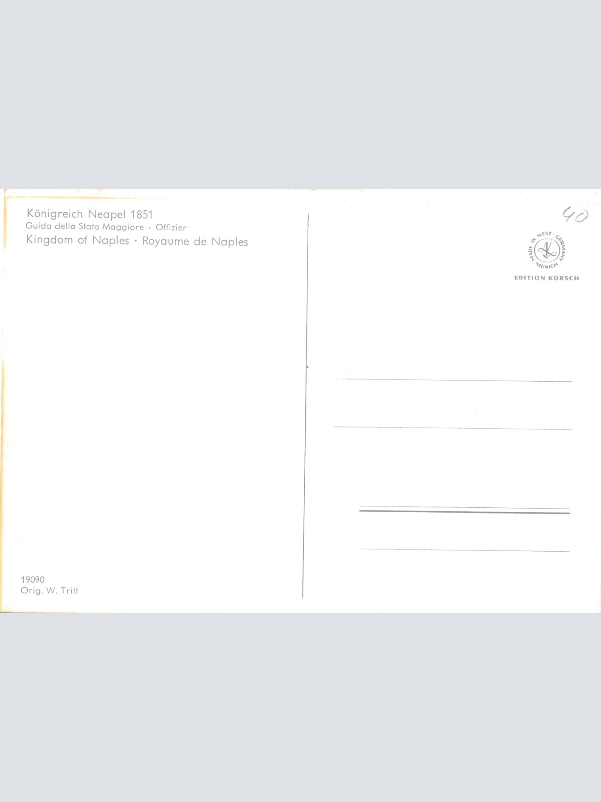 AK Uniform Königreich Neapel 1851 Guida Offizier Ansichtskarte (8702)