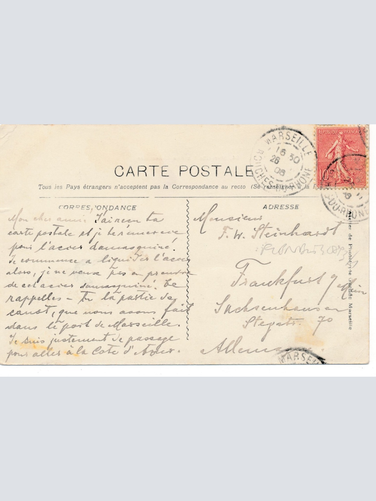 AK aus Marseille Stadt mit Strassebahn Frankreich Ansichtskarte (8600)