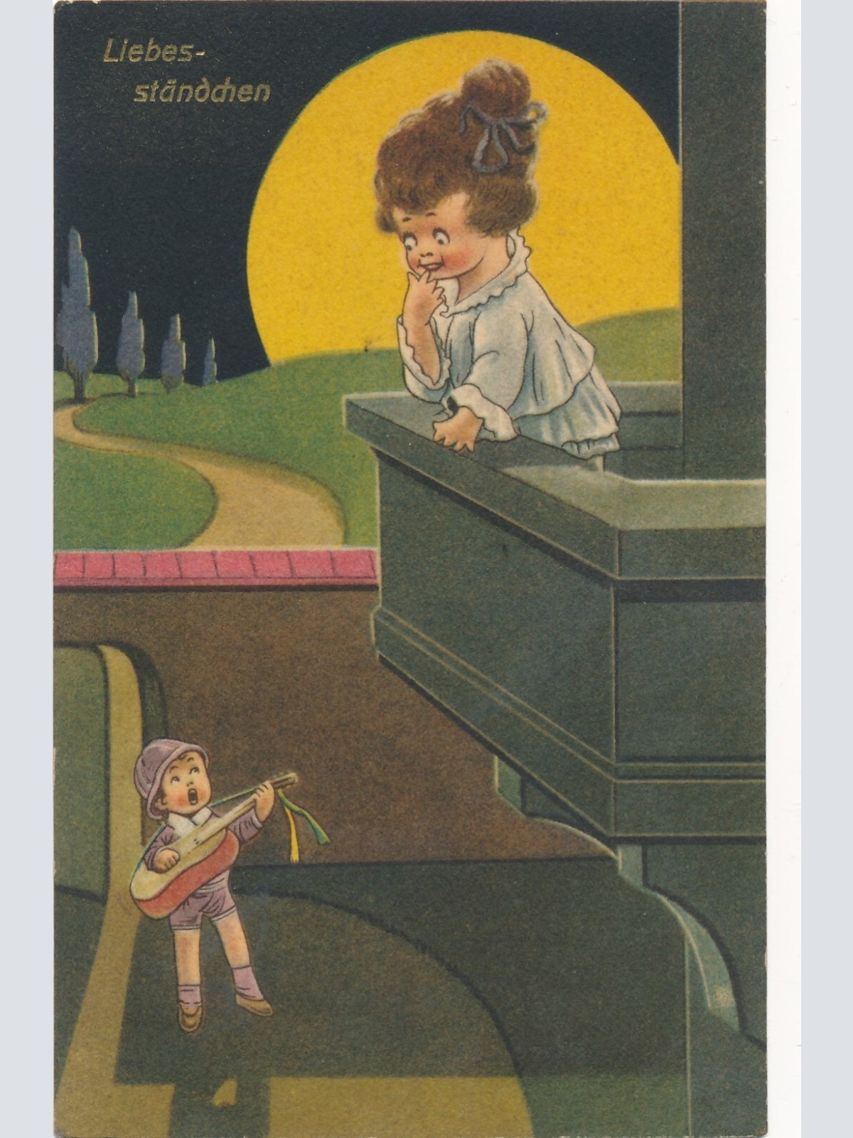 Motiv - Karte zwei Kinder Liebesständchen Ansichtskarte (8942)