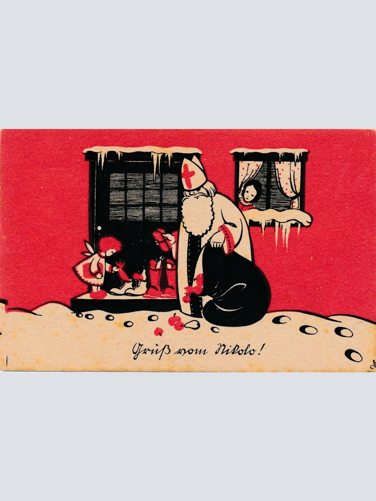 Motiv - Karte gruß vom Nikolaus am Geschenke austeilen (7231)