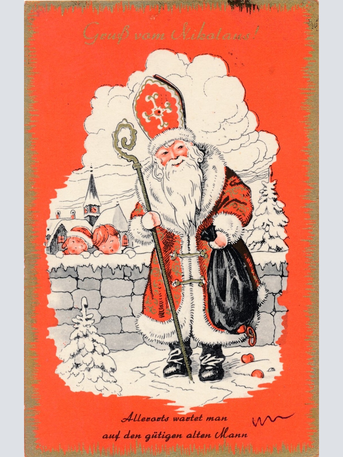 Motiv - Karte gruß vom Nikolaus mit Staab (7228)