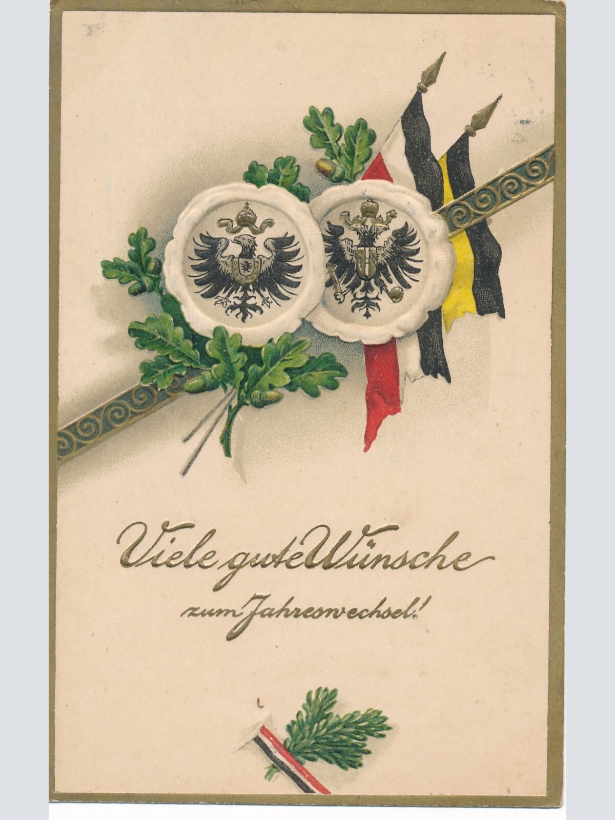 Präge - Motiv - Karte viele gute Wünsche zum Jahreswechsel mit Wappen  (7204)