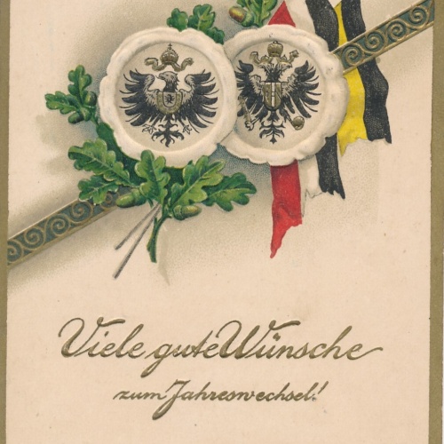 Präge - Motiv - Karte viele gute Wünsche zum Jahreswechsel mit Wappen  (7204)