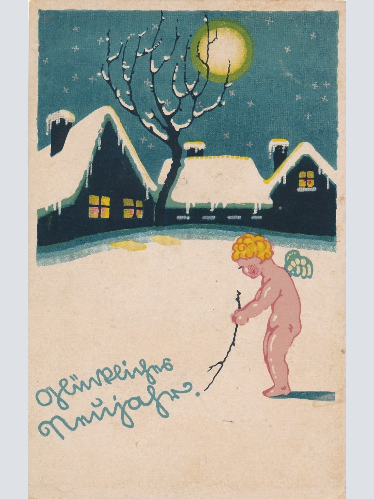 AK glückliches Neujahr Engel im Schnee (7200)