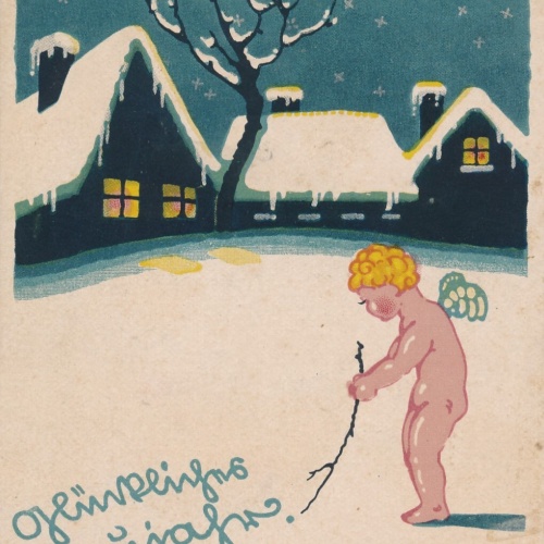 AK glückliches Neujahr Engel im Schnee (7200)