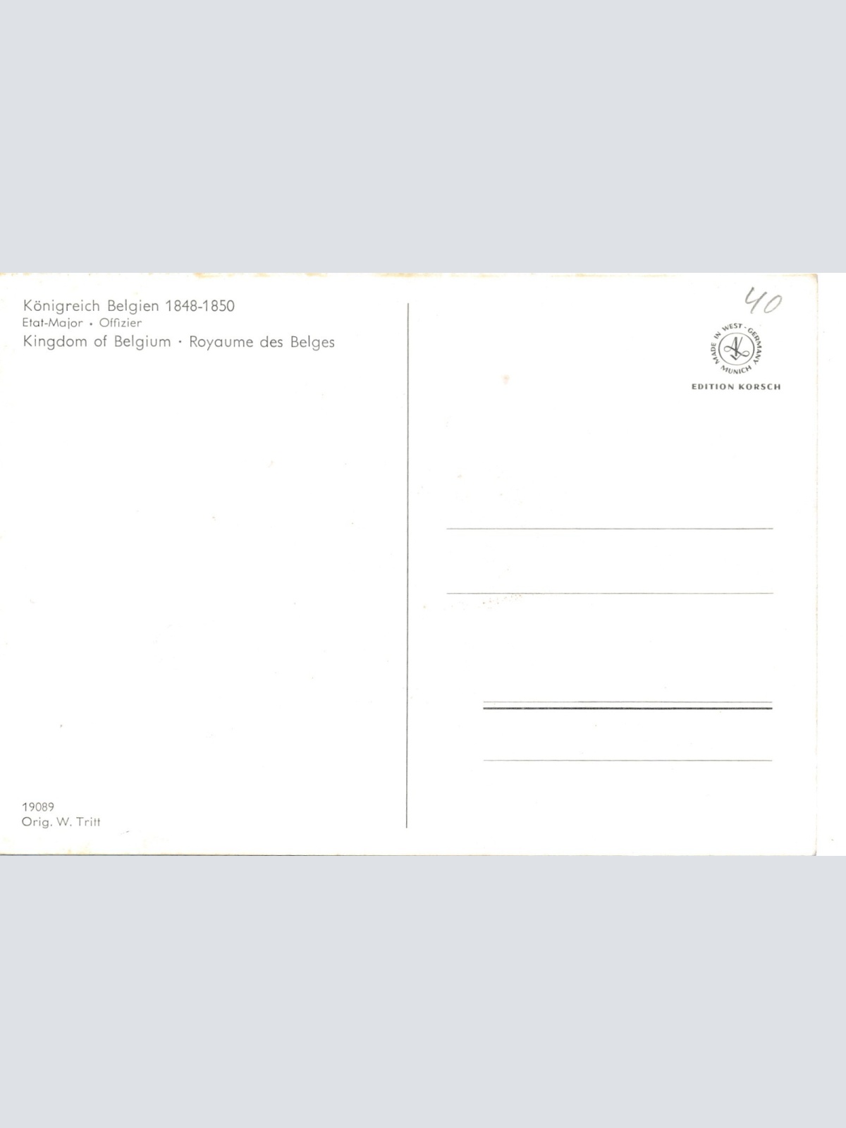 AK Uniform Königreich Belgien 1848 Etat Major Offizier Ansichtskarte (8737)