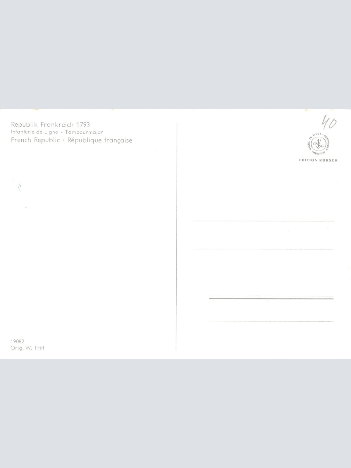 AK Uniform Kaiserr. Frankreich 1793 Infanterie Tambourmajor Ansichtskarte (8726)