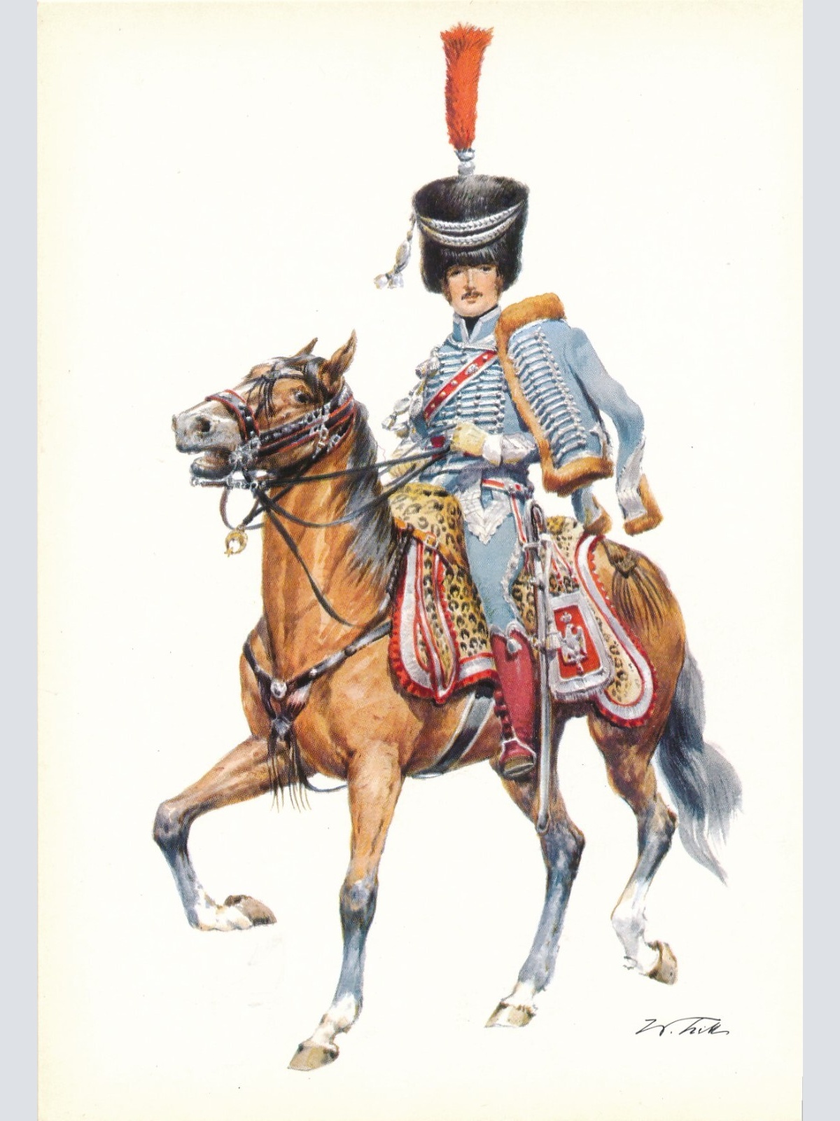 AK Uniform Kaiserr. Frankreich 1809 Husaren reg. Capitaine Ansichtskarte (8724)