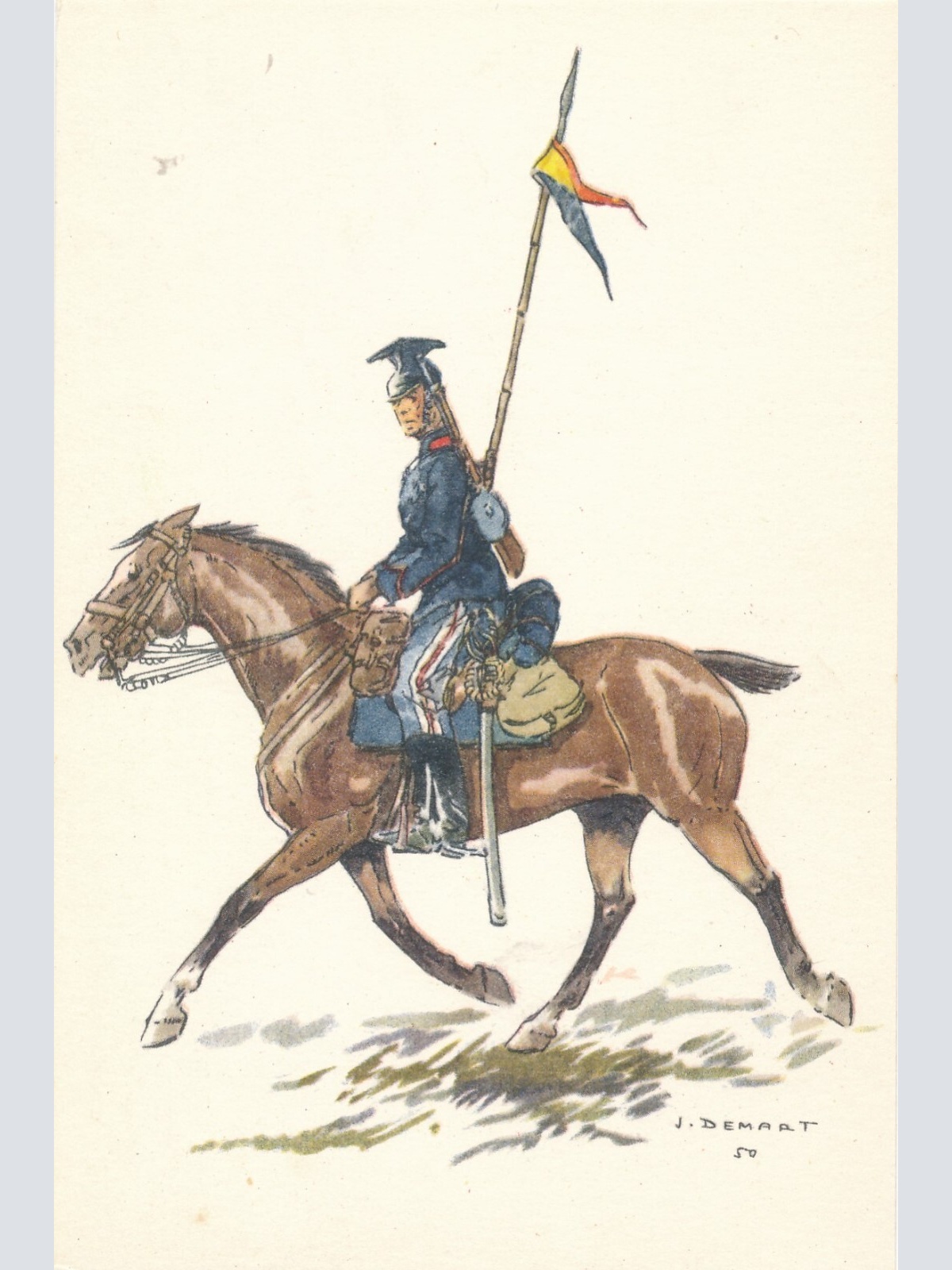 AK Uniform Belgien 1914 Lanciers Tenue de Campagne Ansichtskarte (8753)