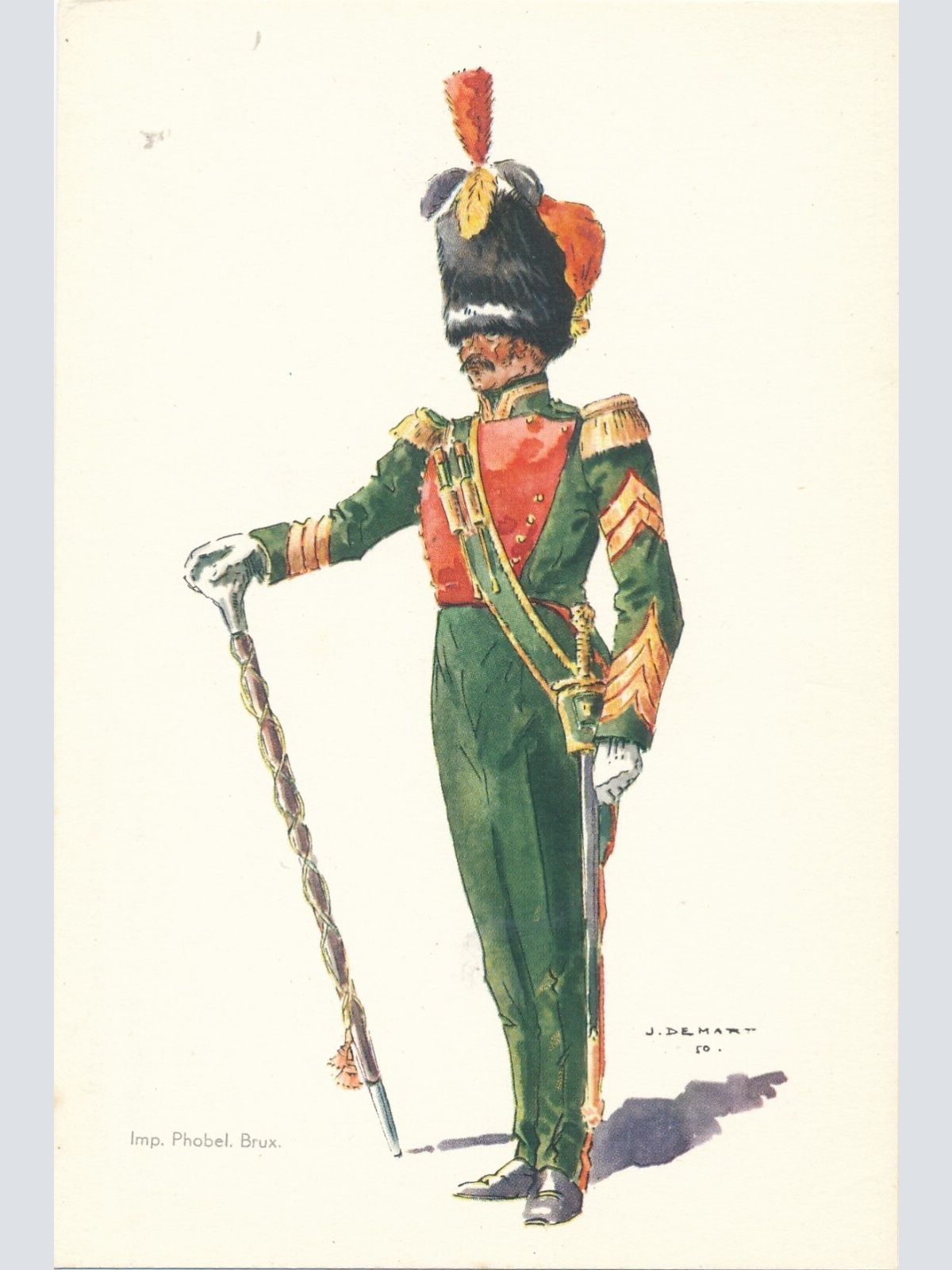 AK Uniform Belgien 1895 Jagers te Voet Tamboer Majoor Ansichtskarte (8743)