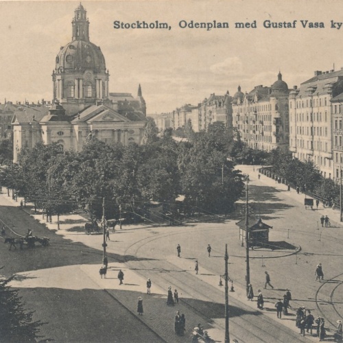 AK aus Stockholm Odenplan med Gustaf Vasa kyrkan Schweden (7369)