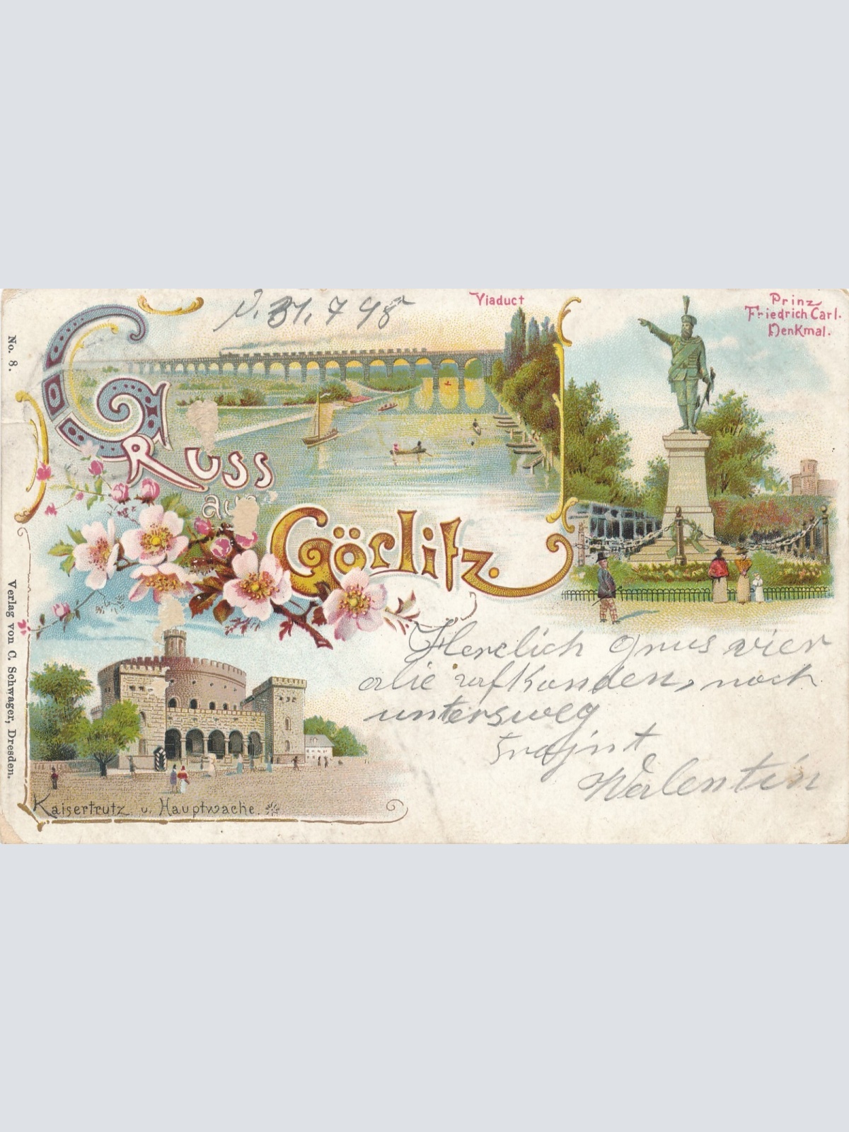 Litho - Karte gruss aus Görlitz mit Prinz Friedrich Carl Denkmal Sachsen (6950)