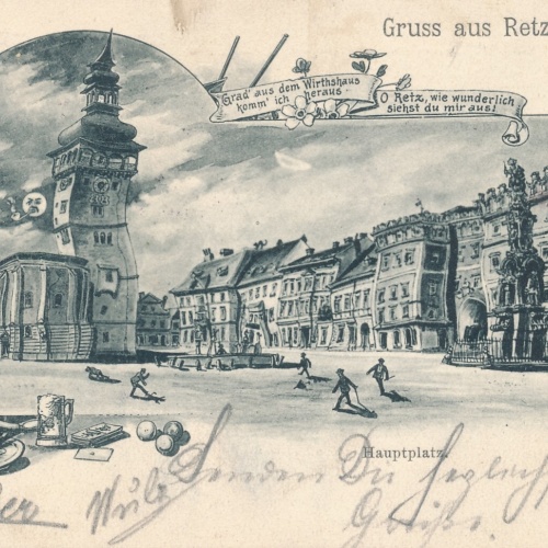 AK gruß aus Retz Hauptplatz Kunst - Karte Niederösterreich (6998)