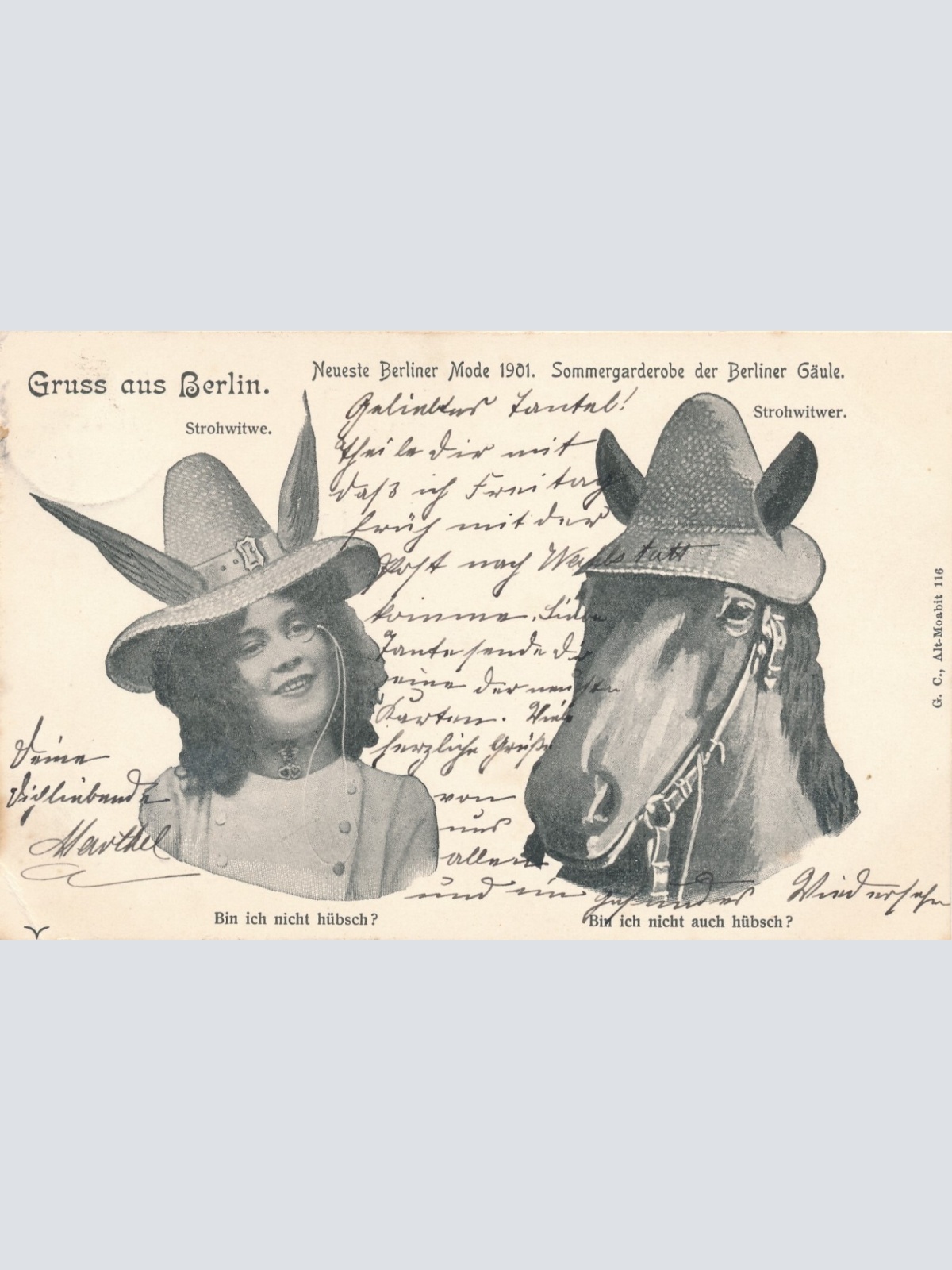 AK aus Berlin neue Berliner Mode 1901 mit Pferd Ansichtskarte (9064)