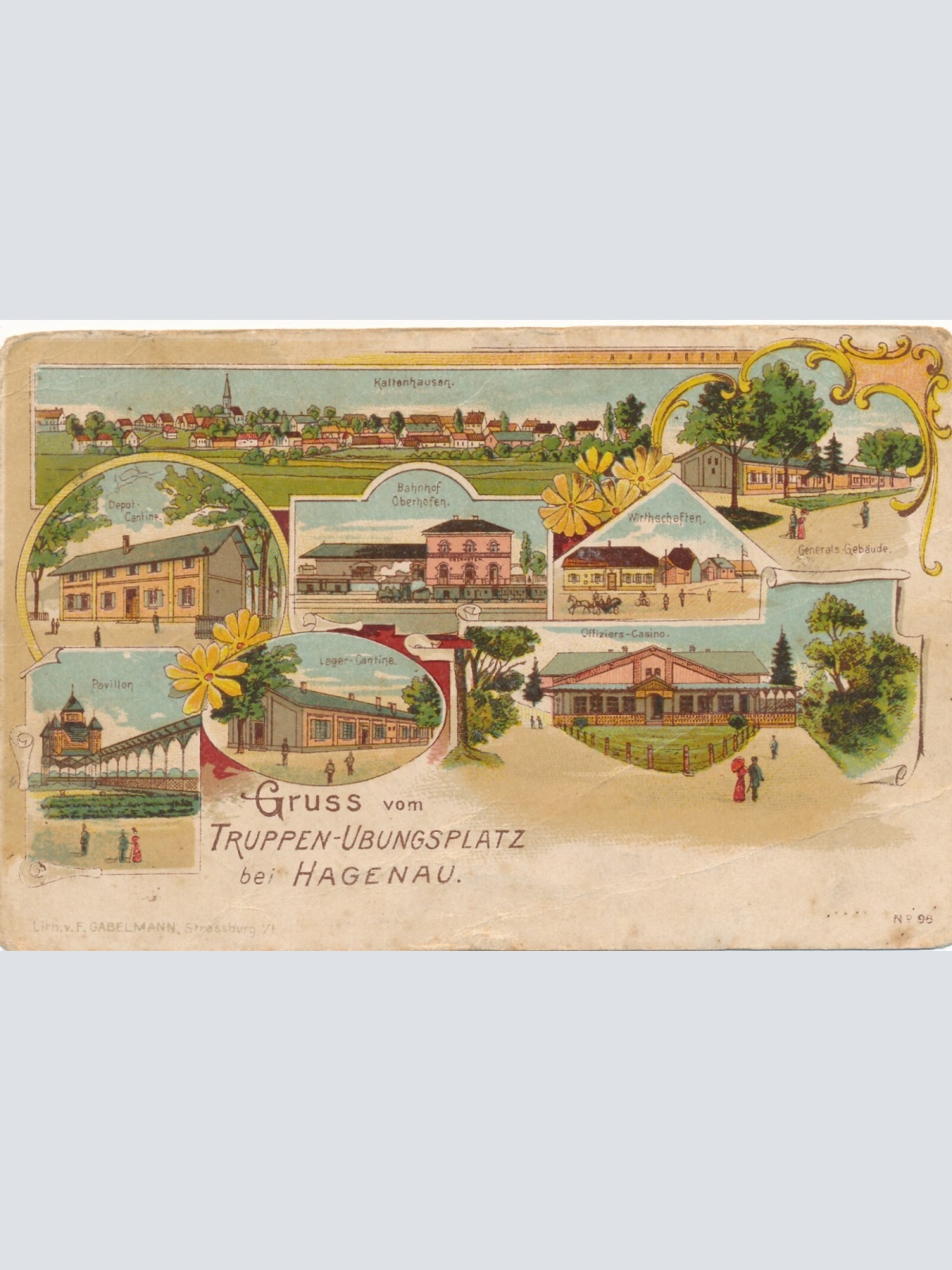 Litho - Karte gruss vom Truppen Übungsplatz bei Hagenau (9126)