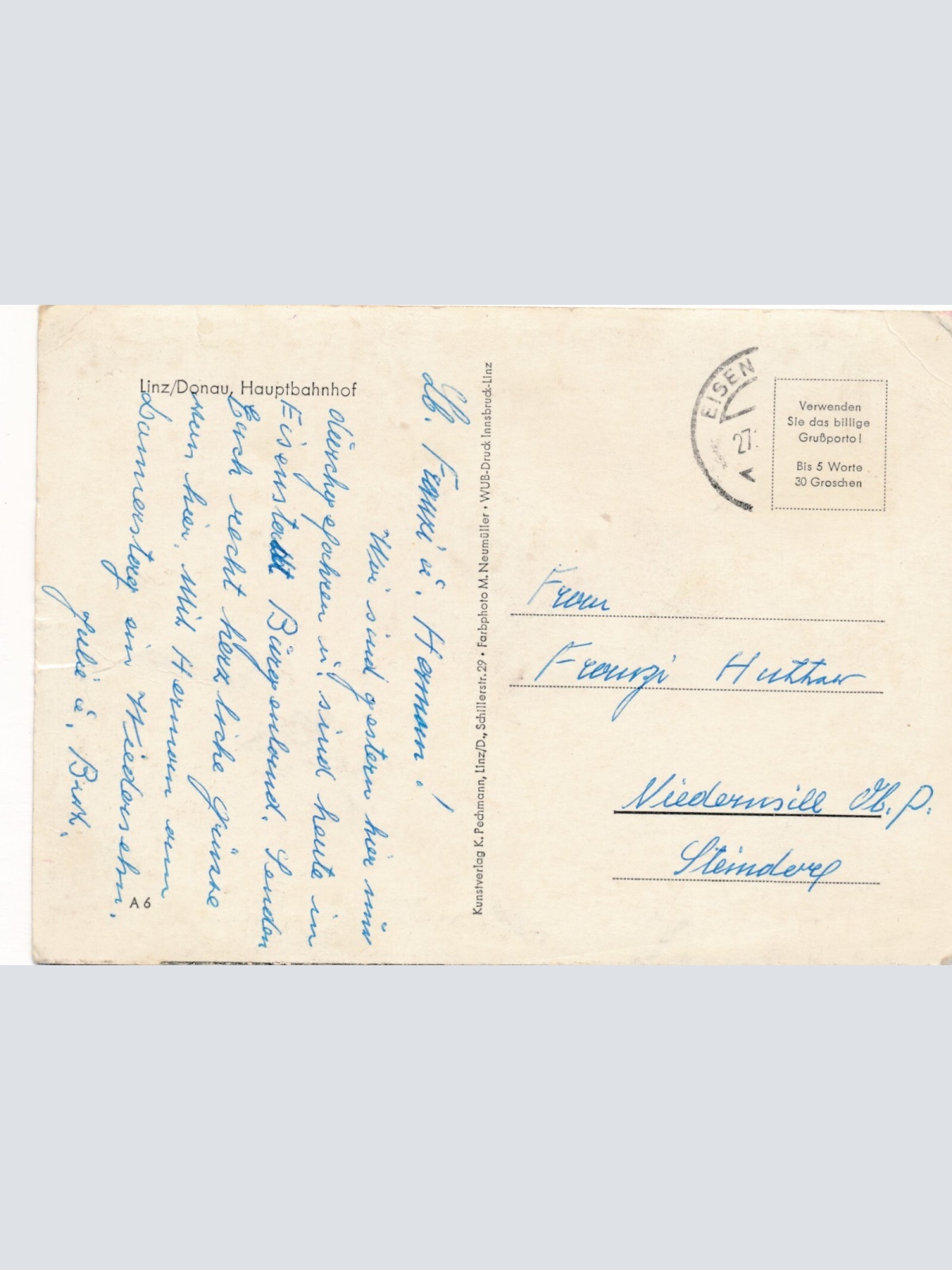 AK aus Linz an der Donau Hauptbahnhof Oberösterr. Ansichtskarte (9030)