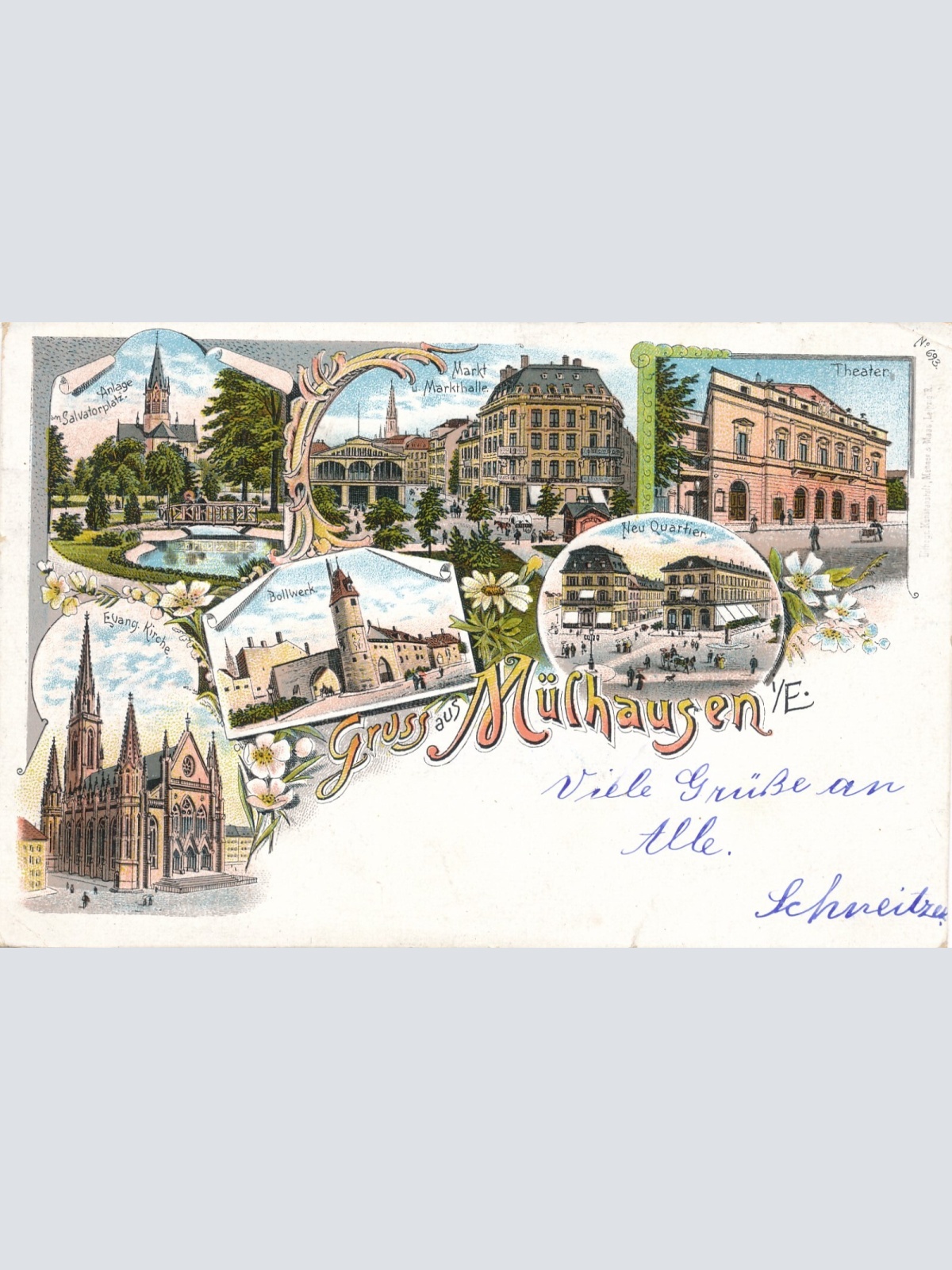 Litho - Karte gruss aus Mülhausen Thüringen Ansichtskarte (9061)