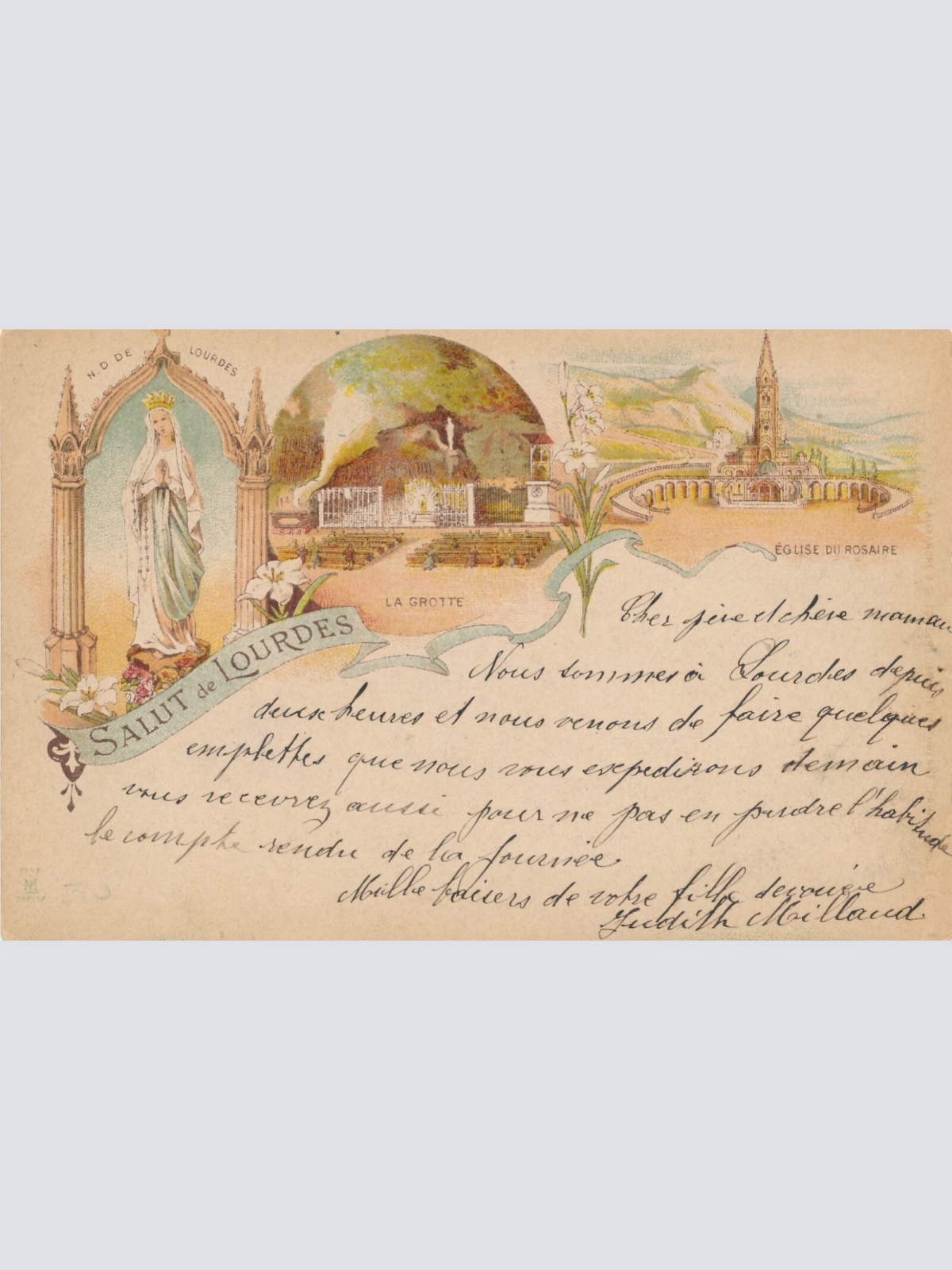 Litho - Karte Salut de Lourdes Frankreich Ansichtskarte (9333)