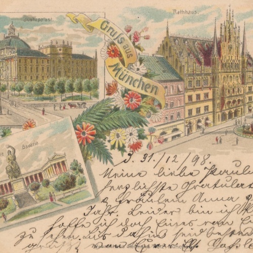 Litho - Karte gruss aus München mit Rathaus Bayern Ansichtskarte (9337)