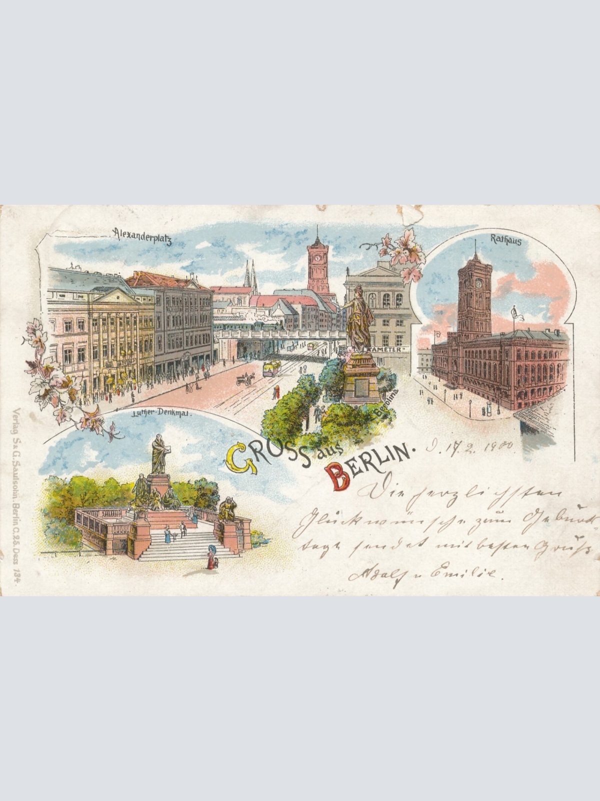 Litho - Karte gruss aus Berlin Alexander Platz Ansichtskarte (9355)