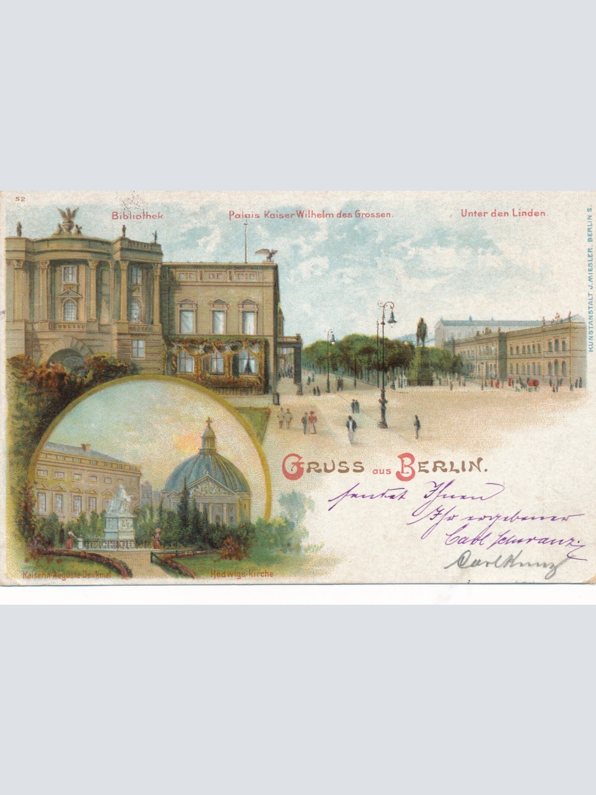 Litho - Karte gruss aus Berlin Unter den Linden Ansichtskarte (9353)