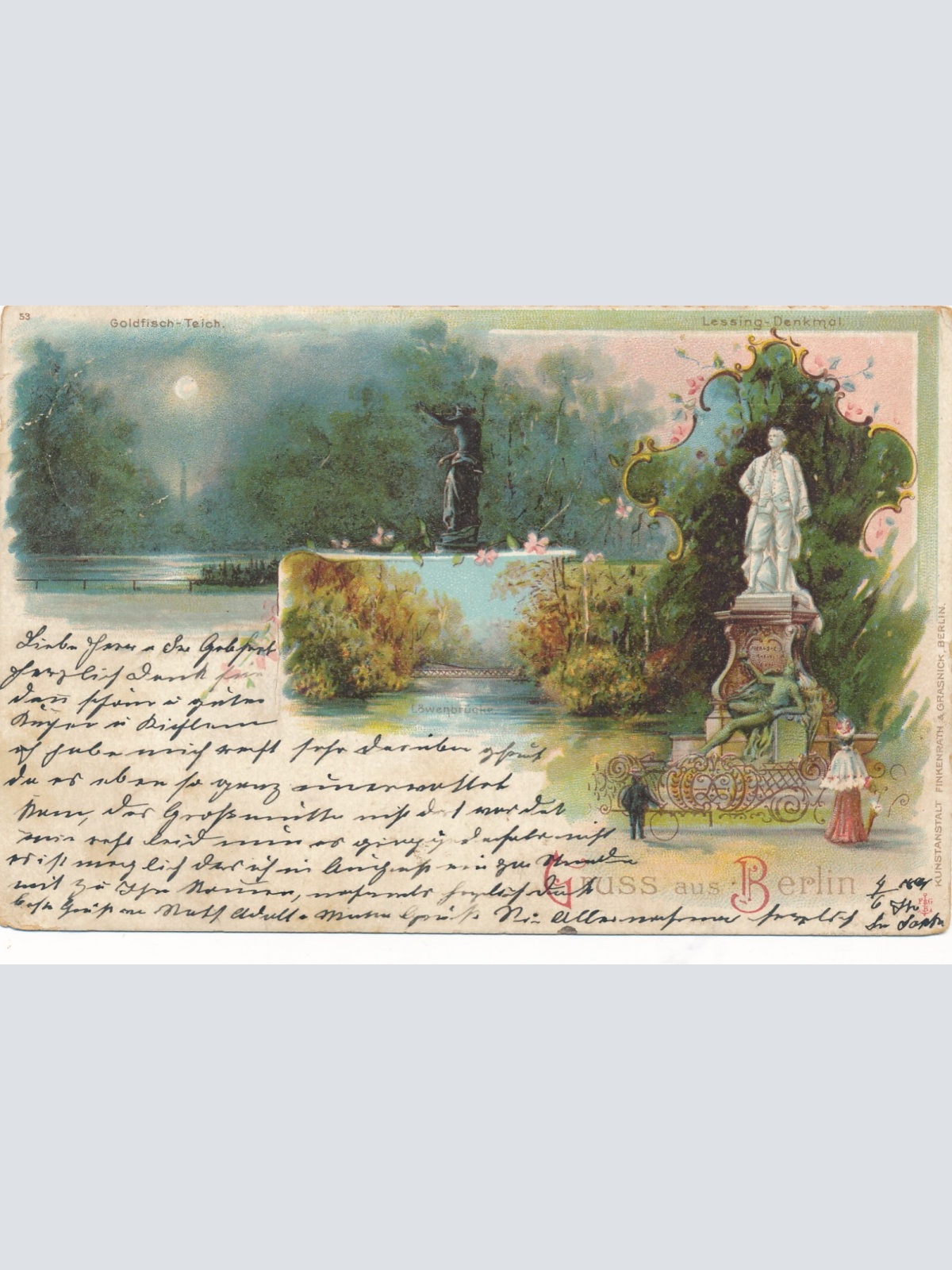 Litho - Karte gruss aus Berlin Lessing Denkmal Ansichtskarte (9351)