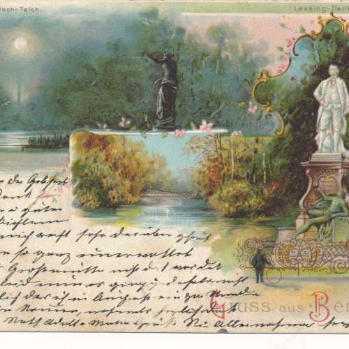 Litho - Karte gruss aus Berlin Lessing Denkmal Ansichtskarte (9351)