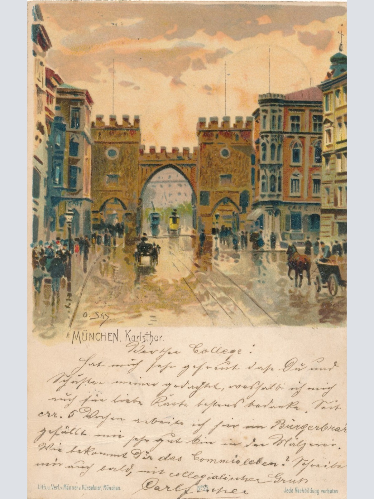 Litho - Karte gruss aus München Karlsthor Bayern Ansichtskarte (9341)