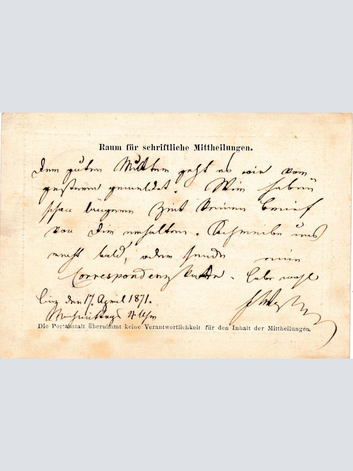 2 Kreuzer Ganzsachen - Karte 1871 aus Linz (9983)