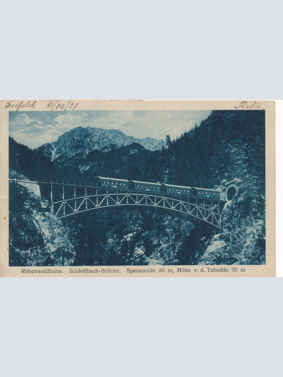 AK aus Mittenwaldbahn mit Schloßbach Brücke Tirol Ansichtskarte (9967)