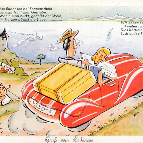 Motiv - Karte gruß vom Bodensee mit Cabrio Auto (10212)