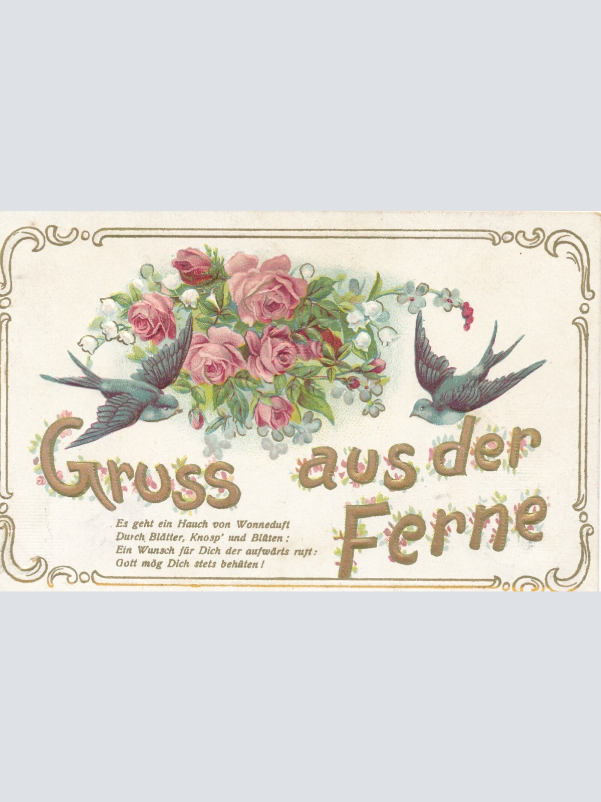 Präge - Motiv- Karte Gruss aus der Ferne mit Schwalben Ansichtskarte (10199)