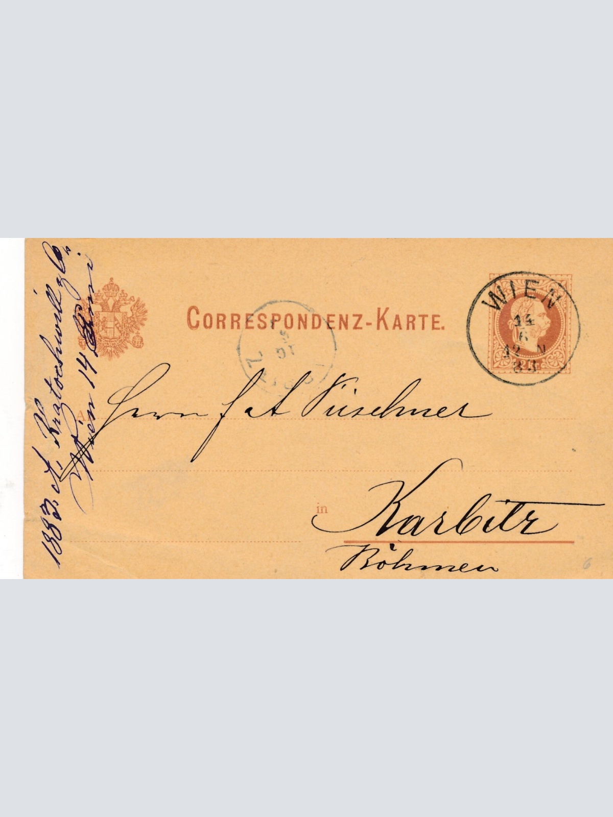 2 Kreuzer - Ganzsachen - Karte 1883 aus Wien (10191)