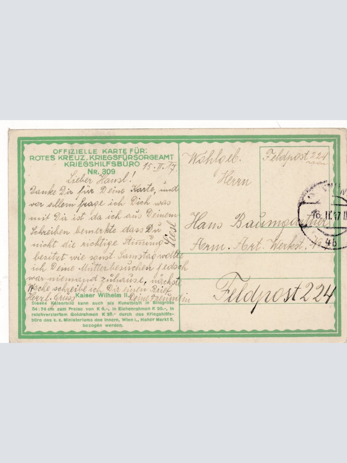 AK Rotkreuz - Karte Nr. 309 vom Kaiser Wilhelm (10234)