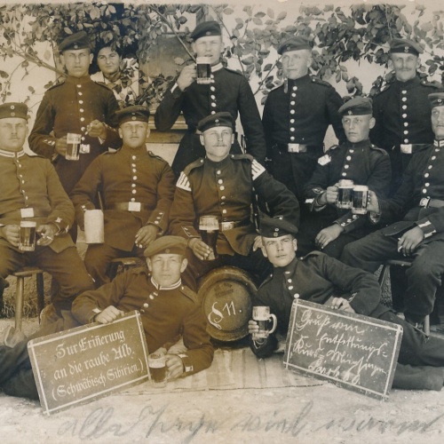 AK Gruppenfoto Soldaten zur erinnerung an die rauhe Alb Schwäb. Sibirien (10228)