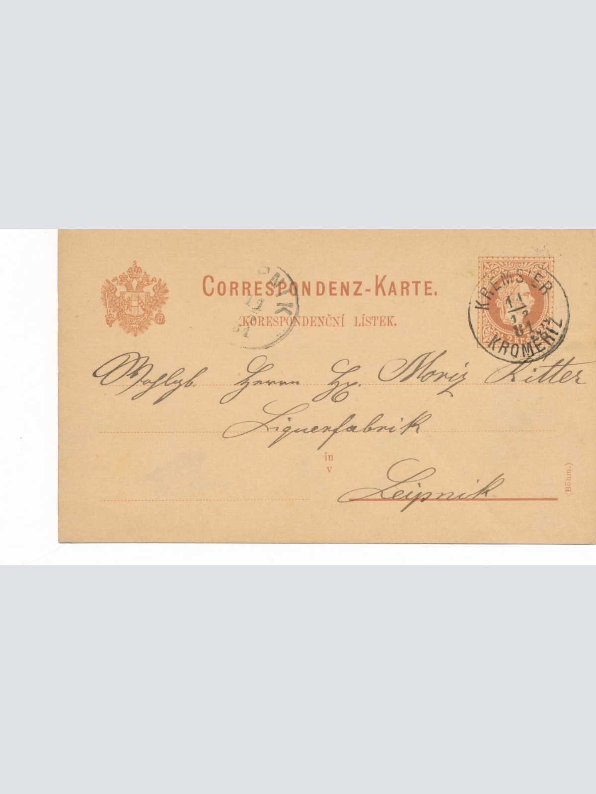 2 Kreuzer - Ganzsachen - Karte 1881 aus Kremsier (10057)