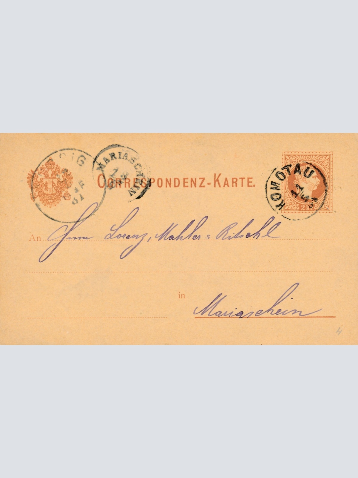 2 Kreuzer - Ganzsachen - Karte 1881 aus Komotau (10059)