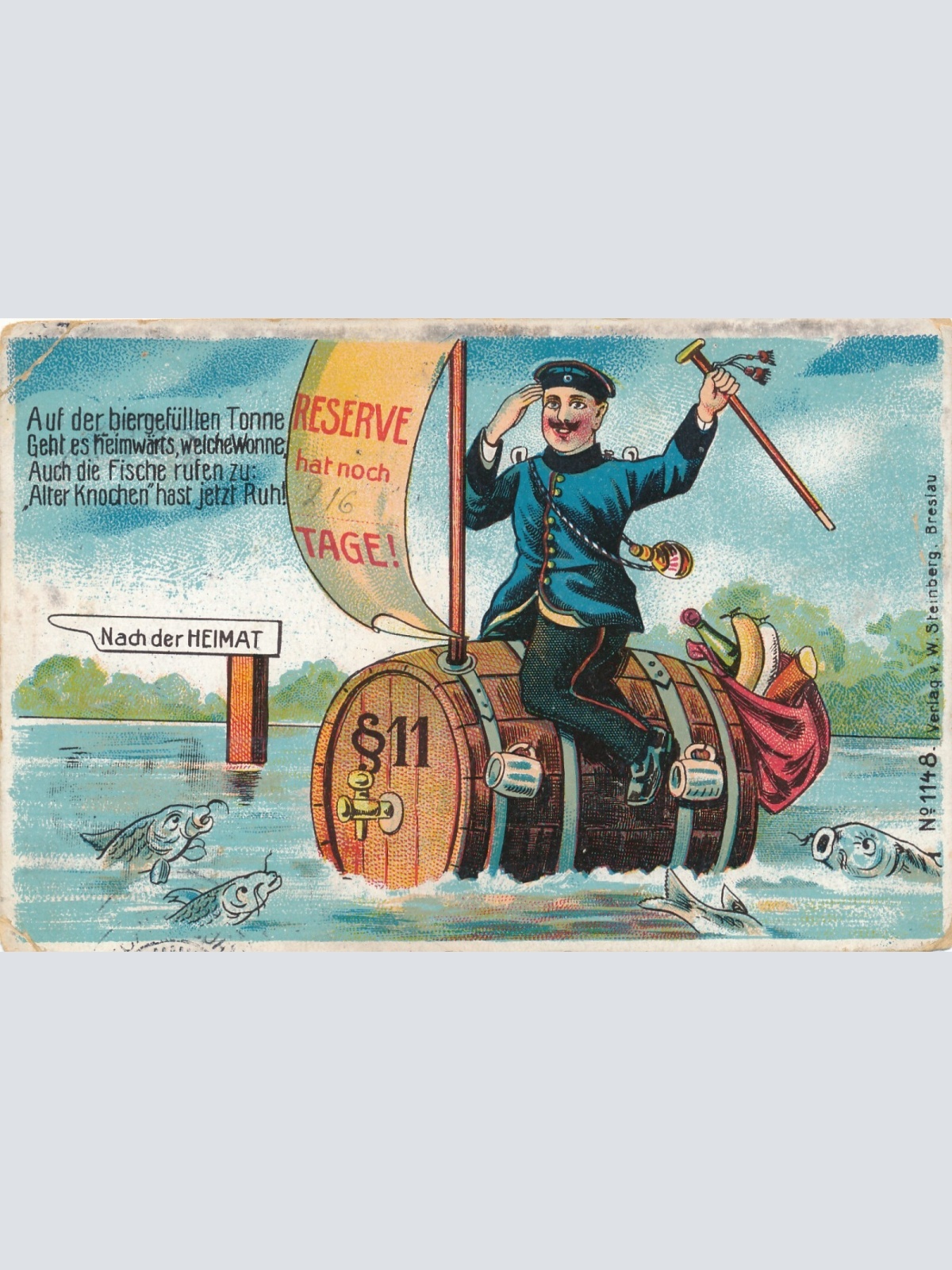 AK Reserve hat noch Tage Soldat auf Bierfass Millitaria Ansichtskarte (8648)