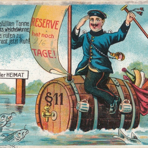 AK Reserve hat noch Tage Soldat auf Bierfass Millitaria Ansichtskarte (8648)