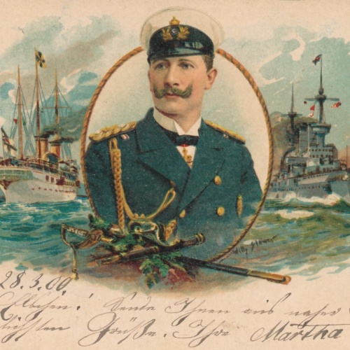 Kunst - Karte Willi Stöwer mit Schlachtschiffen Millitaria Ansichtskarte (8645)