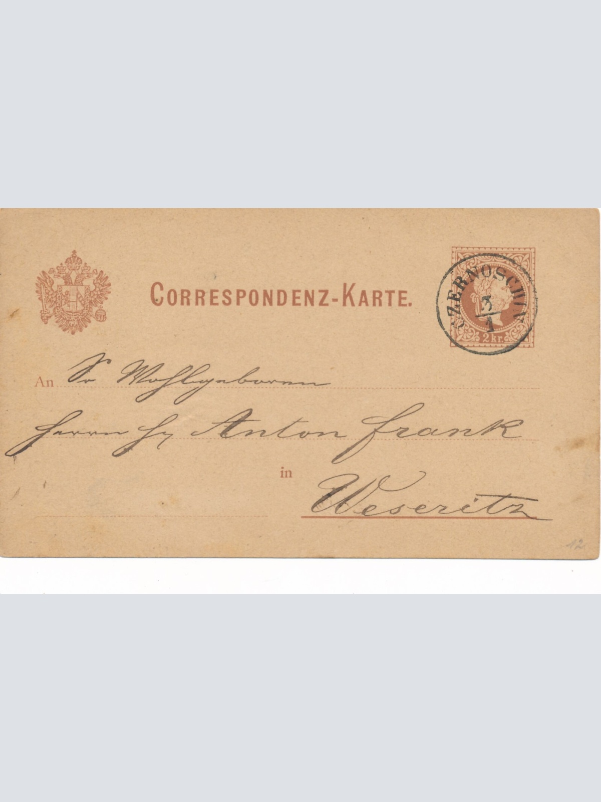 2 Kreuzer - Ganzsachen - Karte 1878 aus Czernowitz (10162)