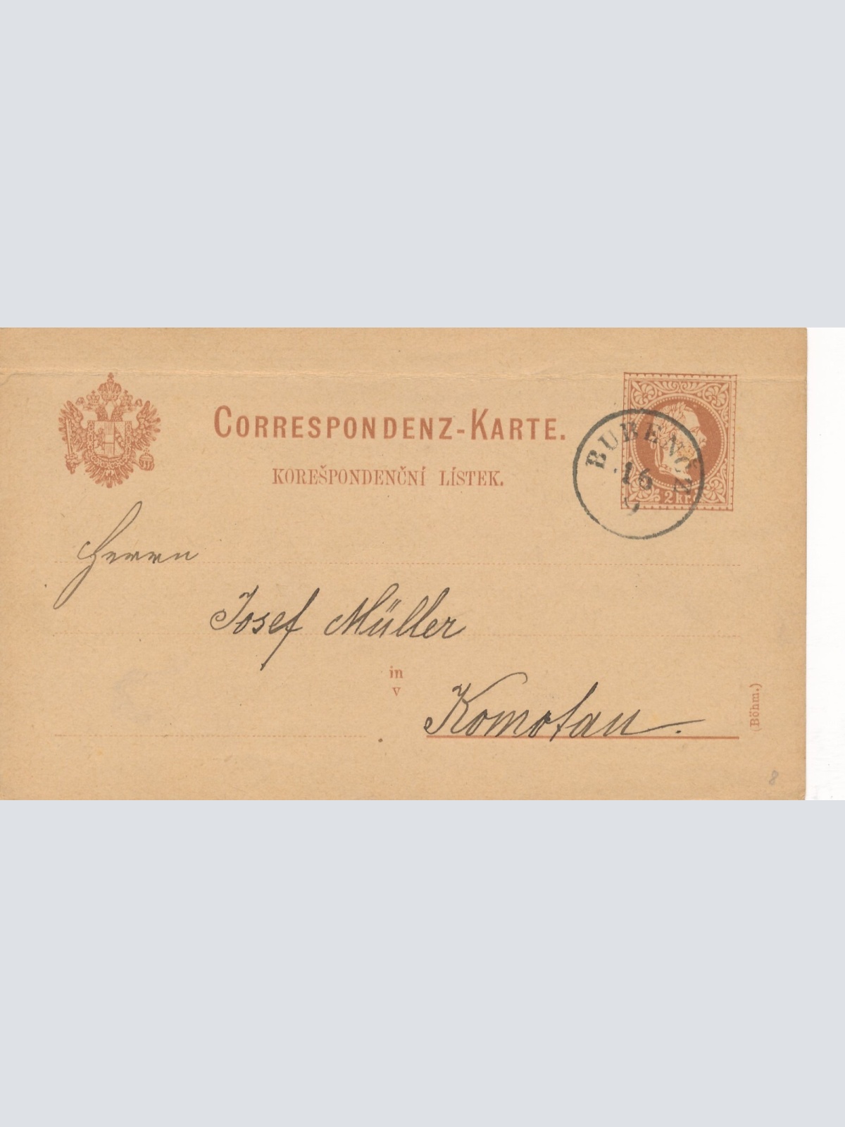 2 Kreuzer - Ganzsachen - Karte aus Bubencz (10164)