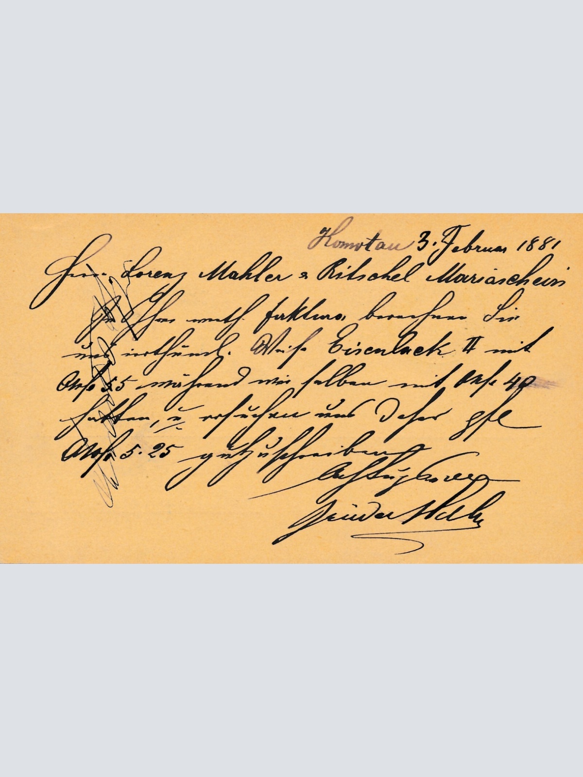 2 Kreuzer - Ganzsachen - Karte 1881 aus Komotau (10172)