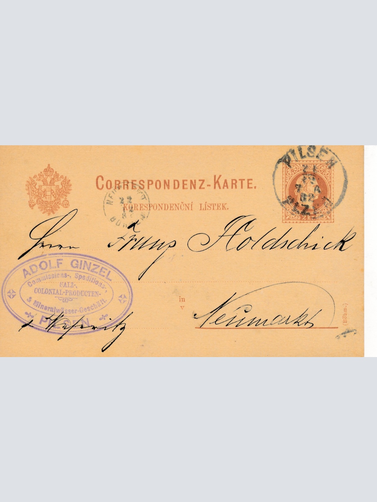 2 Kreuzer - Ganzsachen - Karte 1882 aus Pilsen (10083)