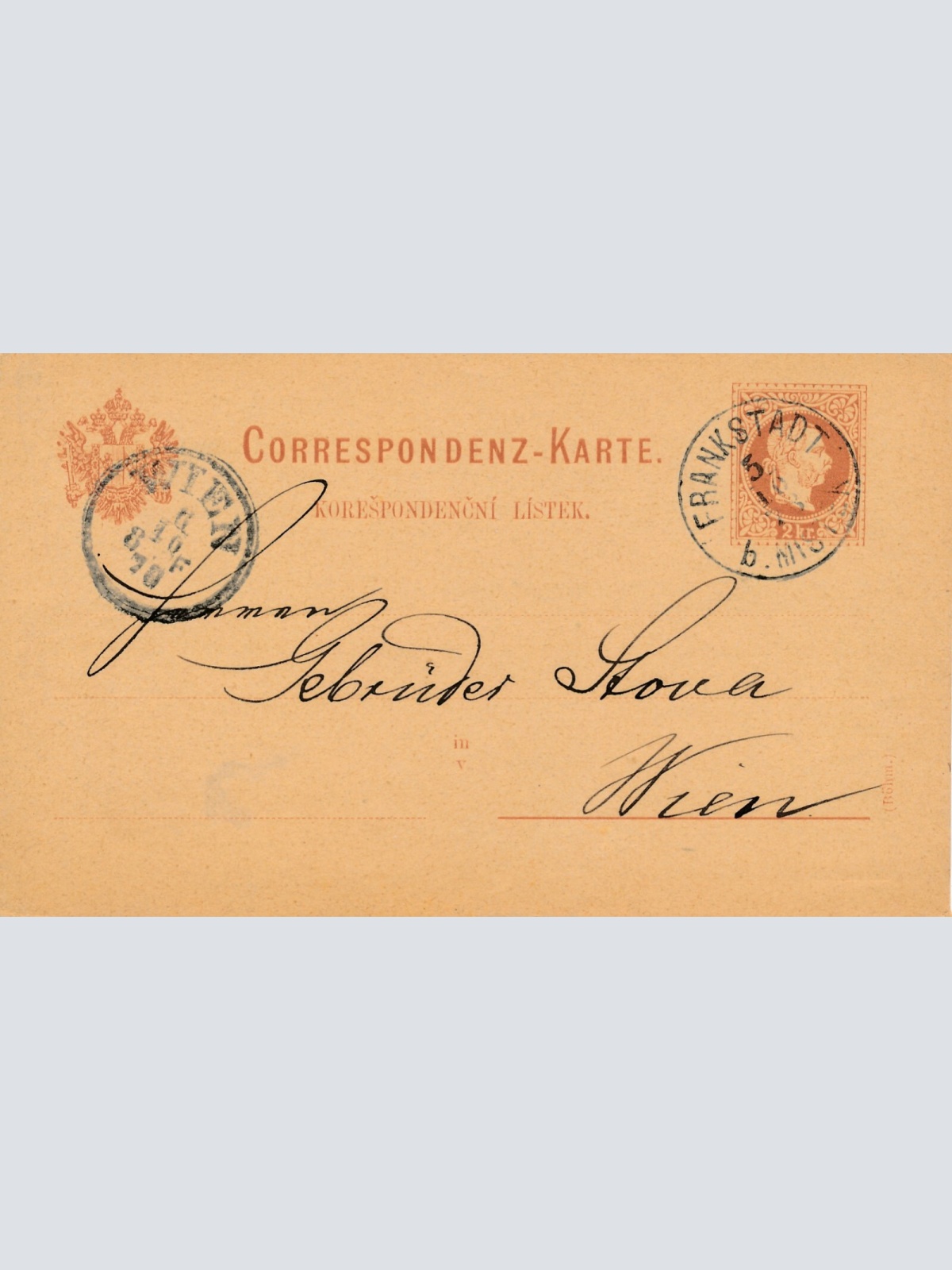 2 Kreuzer - Ganzsachen - Karte 1878 aus Frankstadt (10066)
