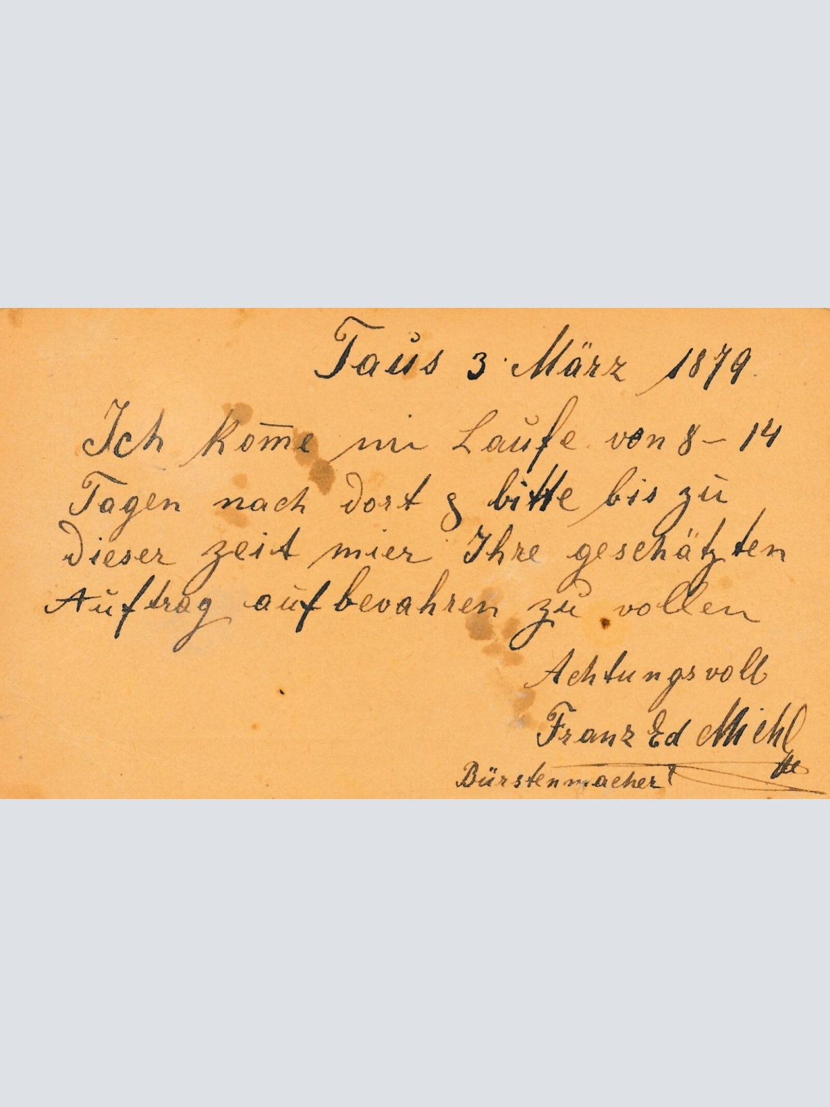 2 Kreuzer - Ganzsachen - Karte 1879 aus Taus (10135)