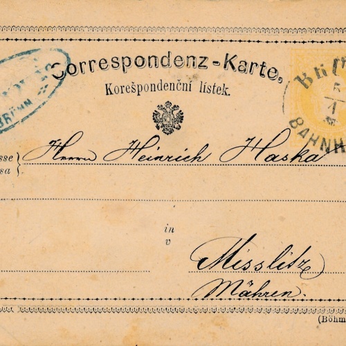 2 Kreuzer Ganzsachen - Karte 1875 aus Brünn Bahnhof (10514)