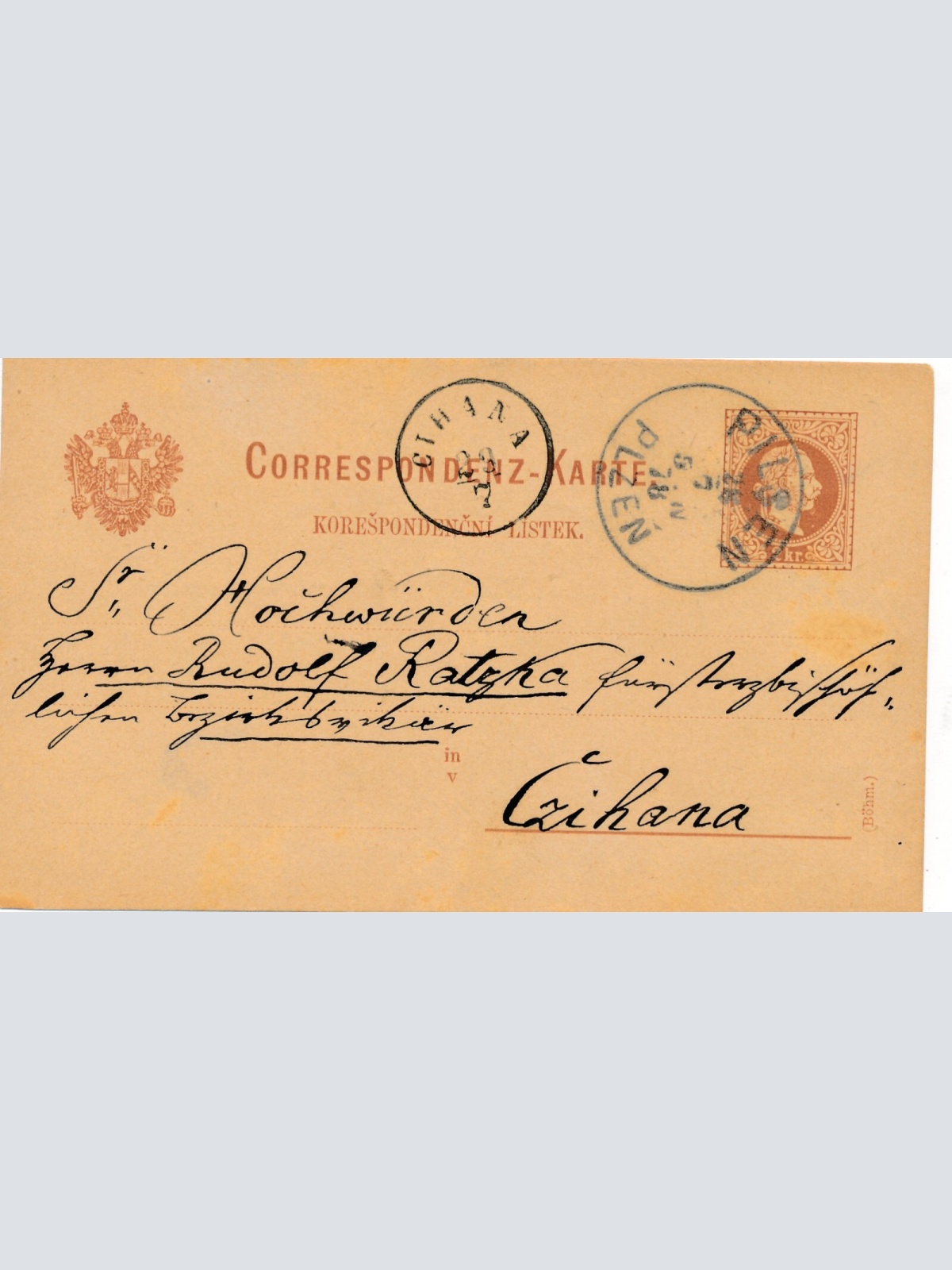 2 Kreuzer - Ganzsachen - Karte 1882 aus Pilsen - Pilzen (10114)