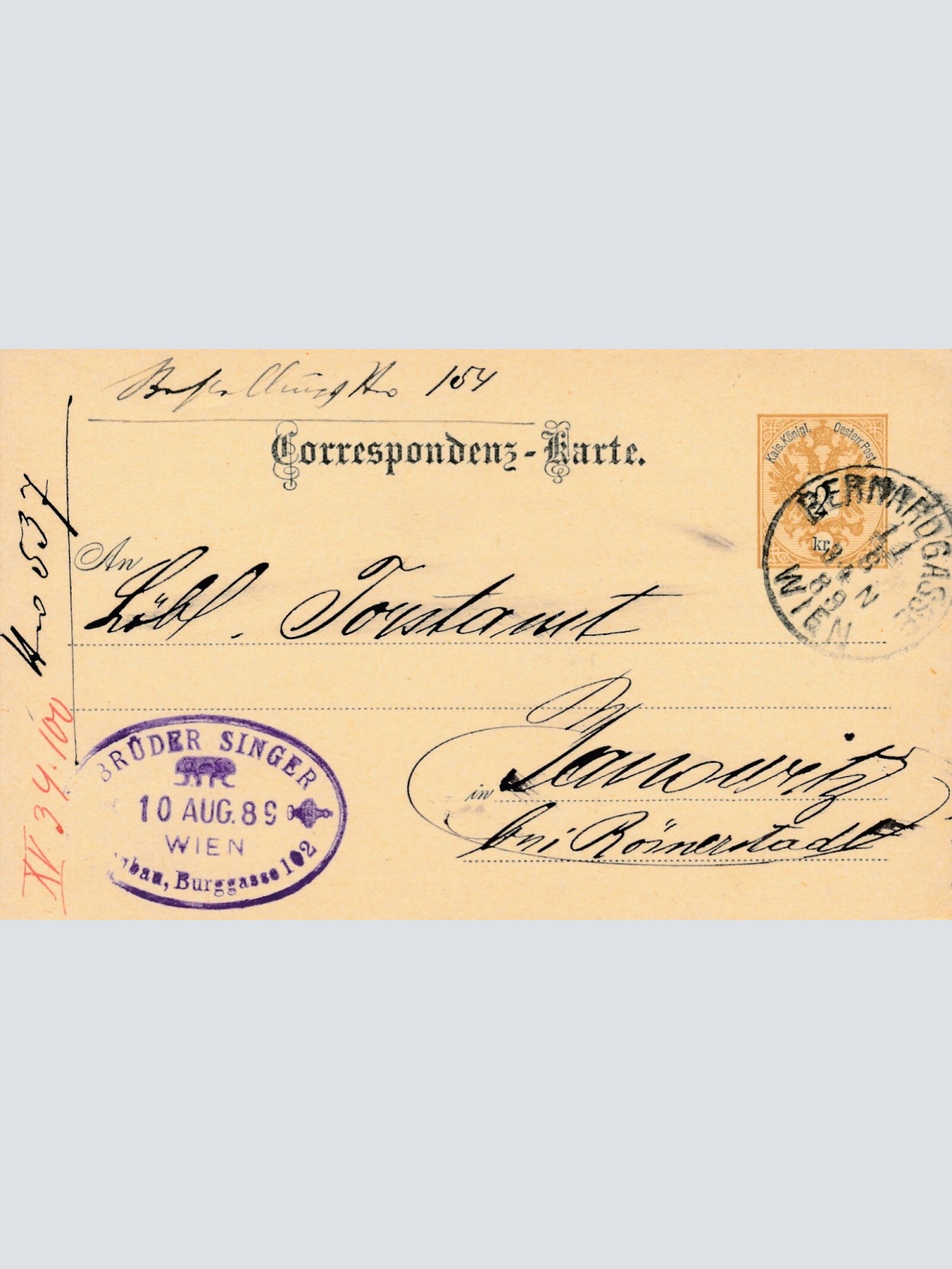 2 Kreuzer - Ganzsachen - Karte 1889 aus Wien (10678)