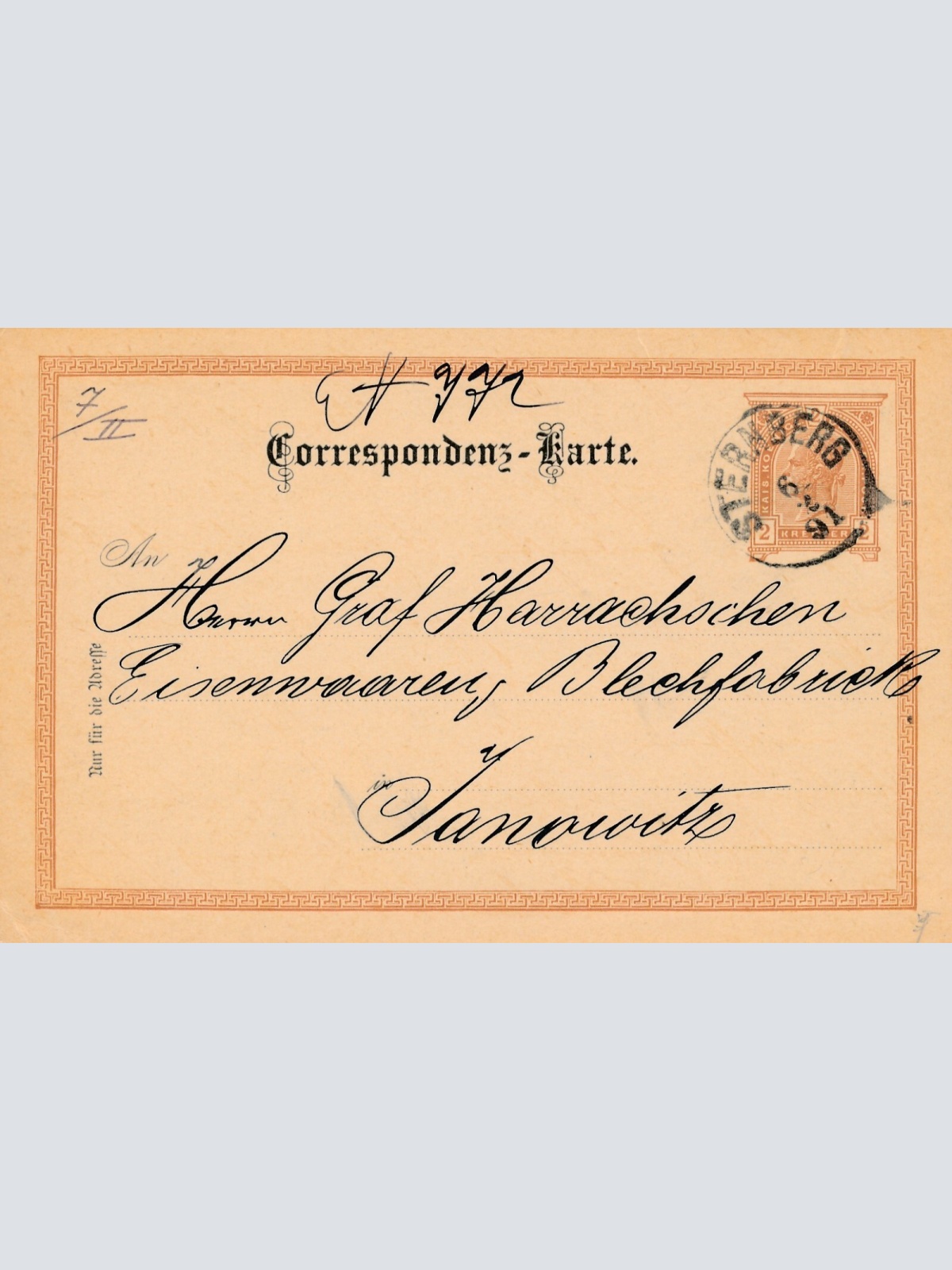 2 Kreuzer - Ganzsachen - Karte 1891 aus Sternberg (10672)